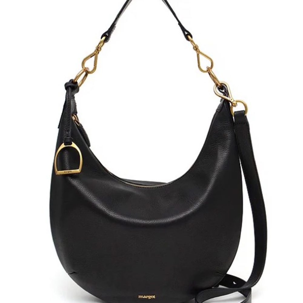 ❤️‍🔥 Margot Savannah Leather Shoulder Crossbody Hobo Bag Black with Stirrup❤️‍